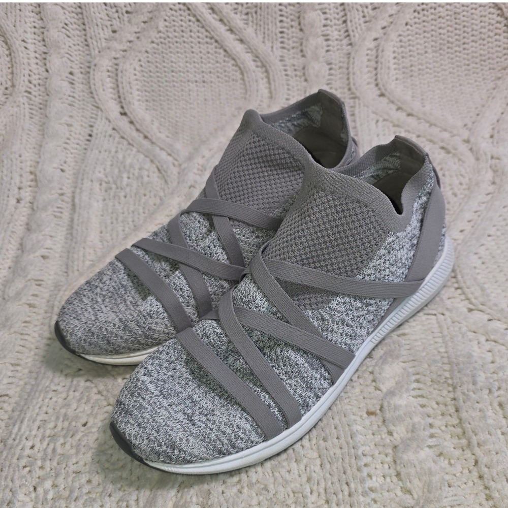 Eileen Fisher Xanady Slip On Sneakers Gray Knit Crisscross Straps 7 Excellent